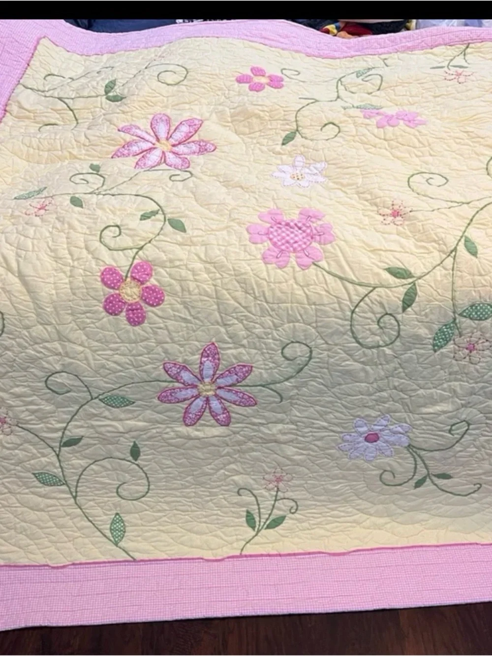 Pottery Barn Kids TWIN girls quilt comforter floral flowers pink white gingham